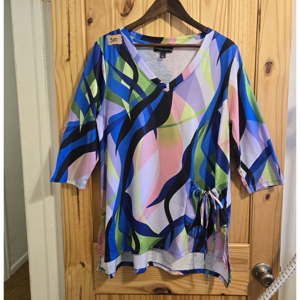 Thomas & Olivia Women's Pullover Top Size LG 3/4 Sleeve Cruisewear Colorful